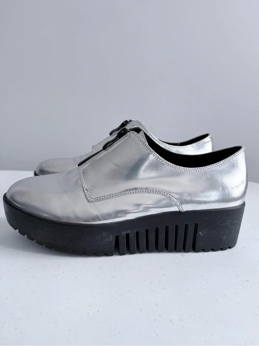 Opening Ceremony Silver Grunge Zip Platform Oxford Spectator Shoes EU 39 US 9